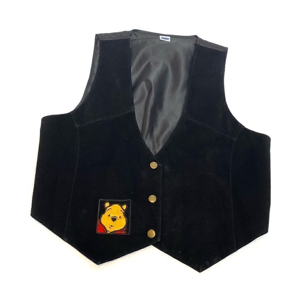 Disney Winnie the Pooh embroidered black suede V-neck vest size M/L